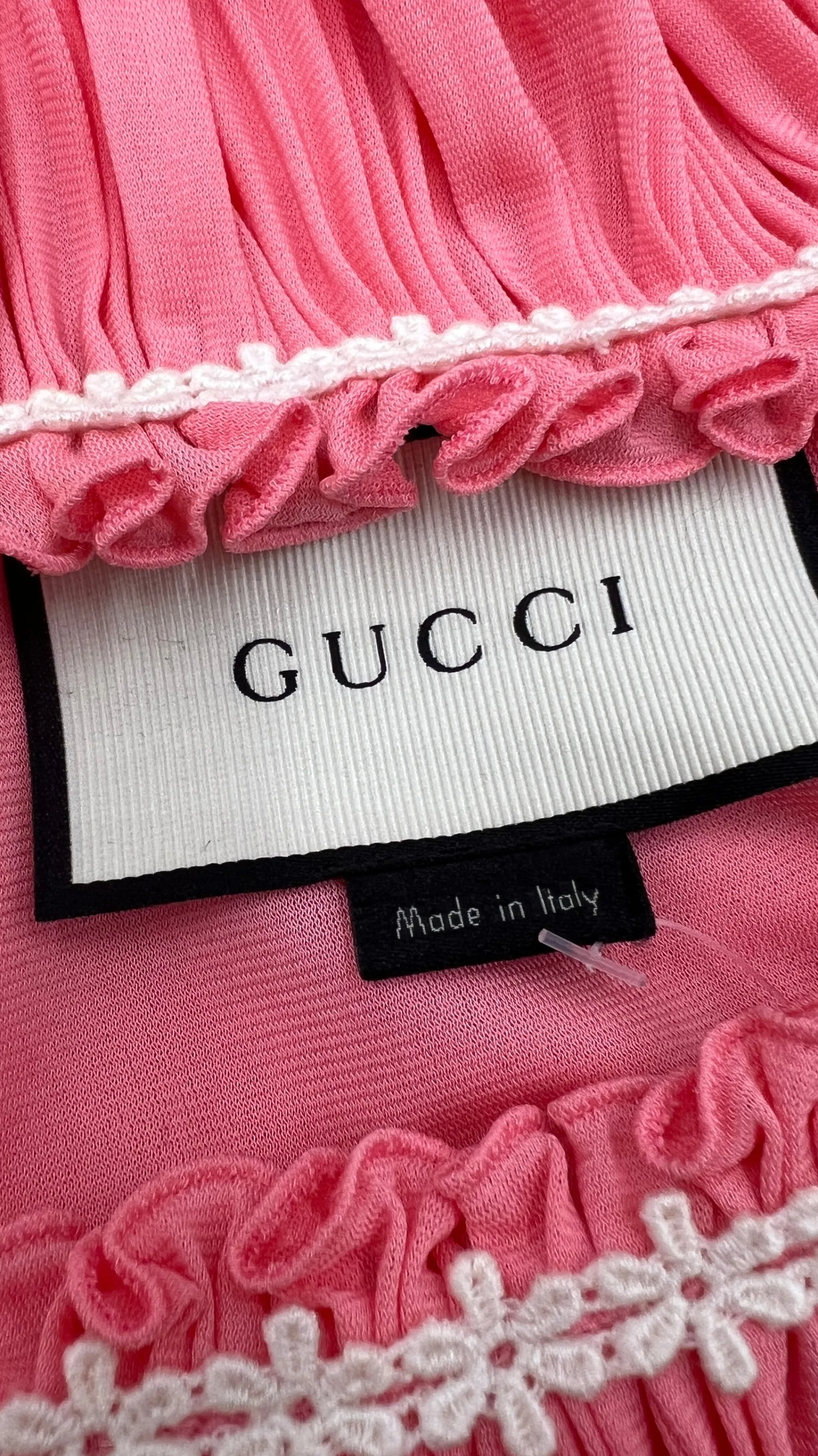 Donna GUCCI Abiti Corti | Rosso/rosa/viola>Abito con dettagli plissè e passamaneria