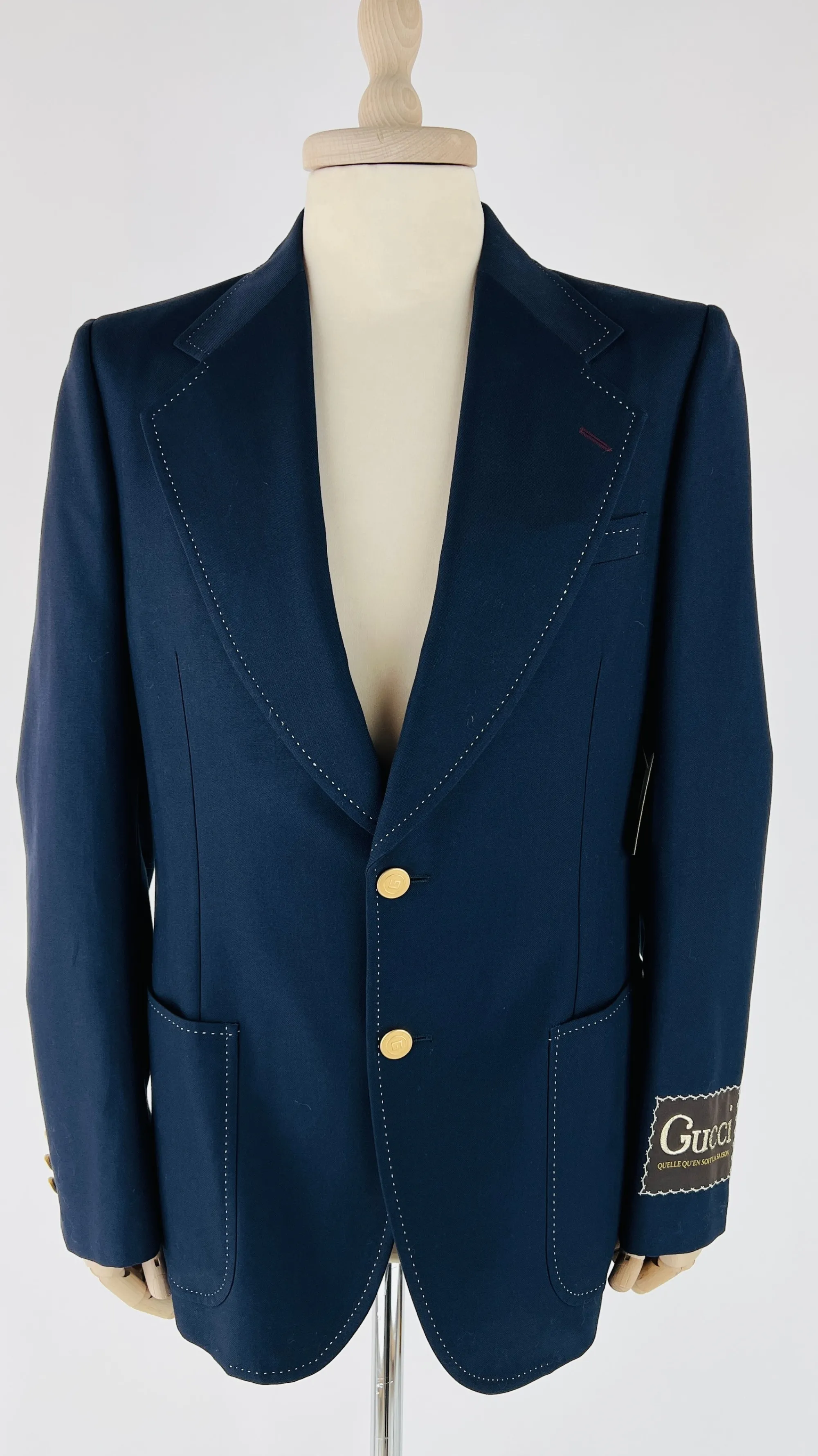 Uomo GUCCI Blazers E Abiti | Collezione Uomo>Blazer blu con impunture bianche