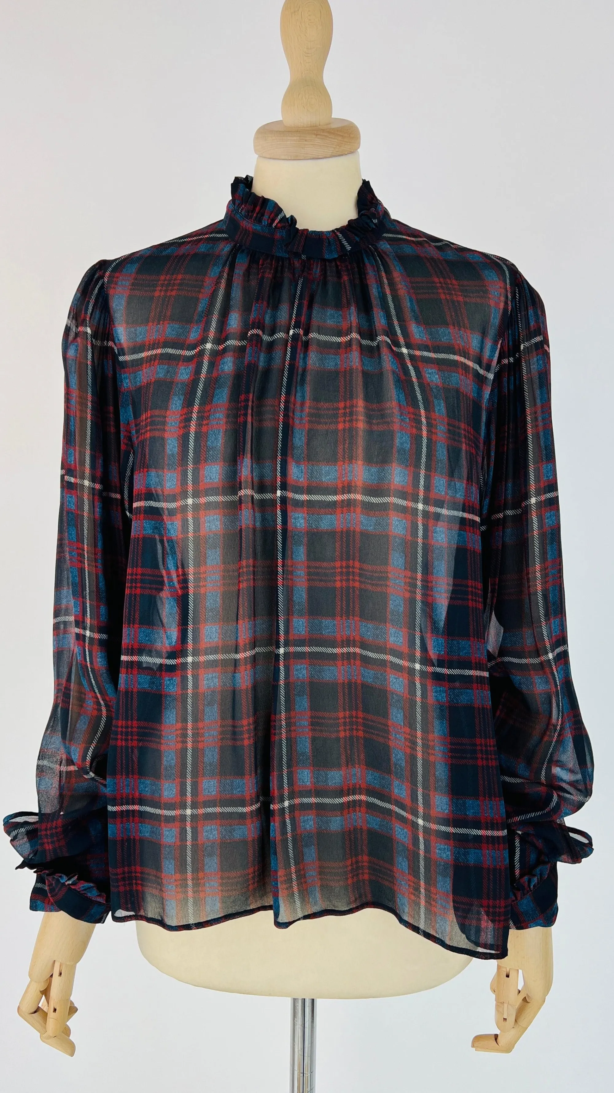 Donna Philosophy di Lorenzo Serafini Longsleeves | Fantasie>Blusa semi trasparente tartan