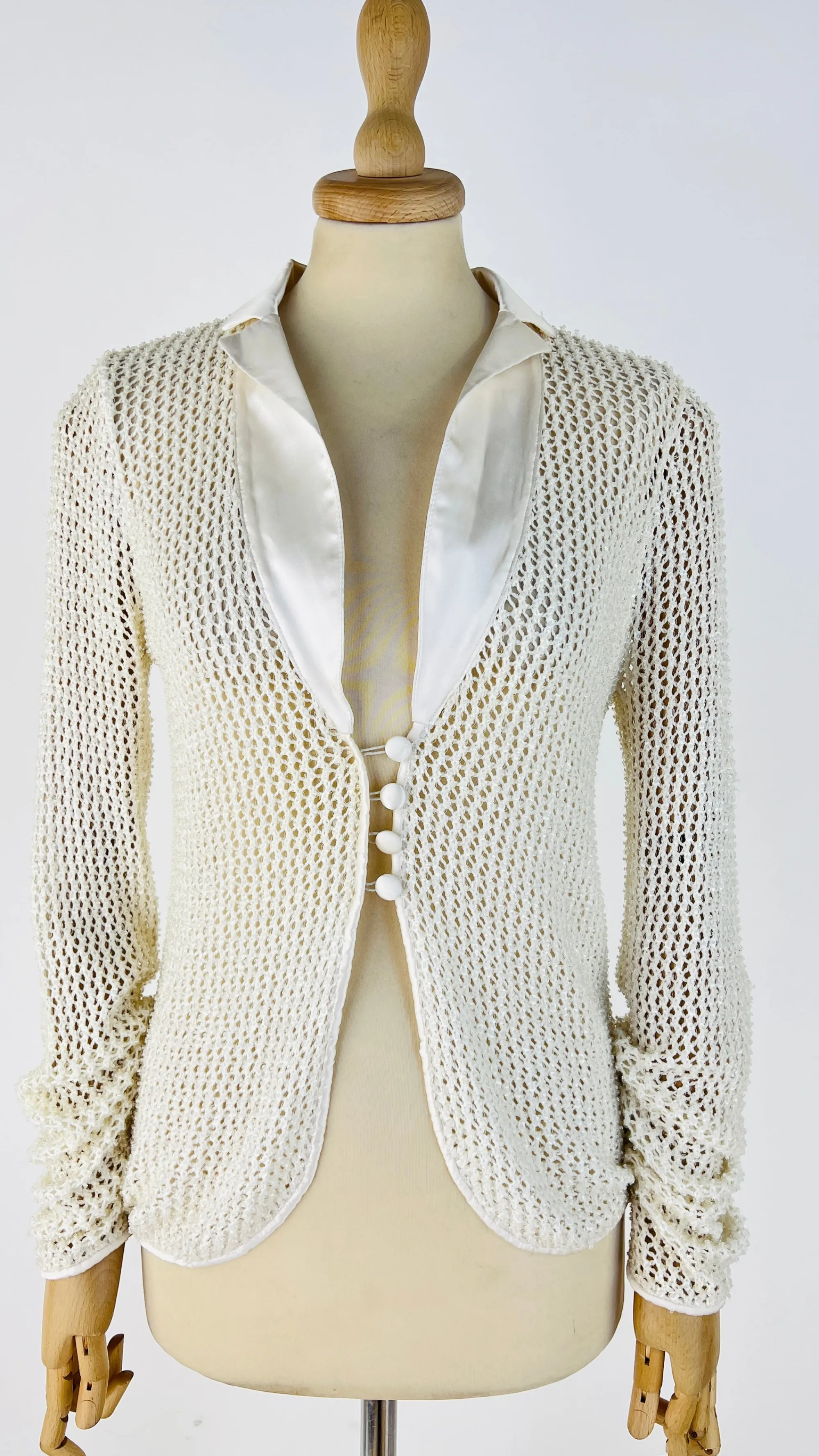 Donna Emporio Armani Camicie | Bianco/nero/grigio>Camicia a rete con paillettes e perline