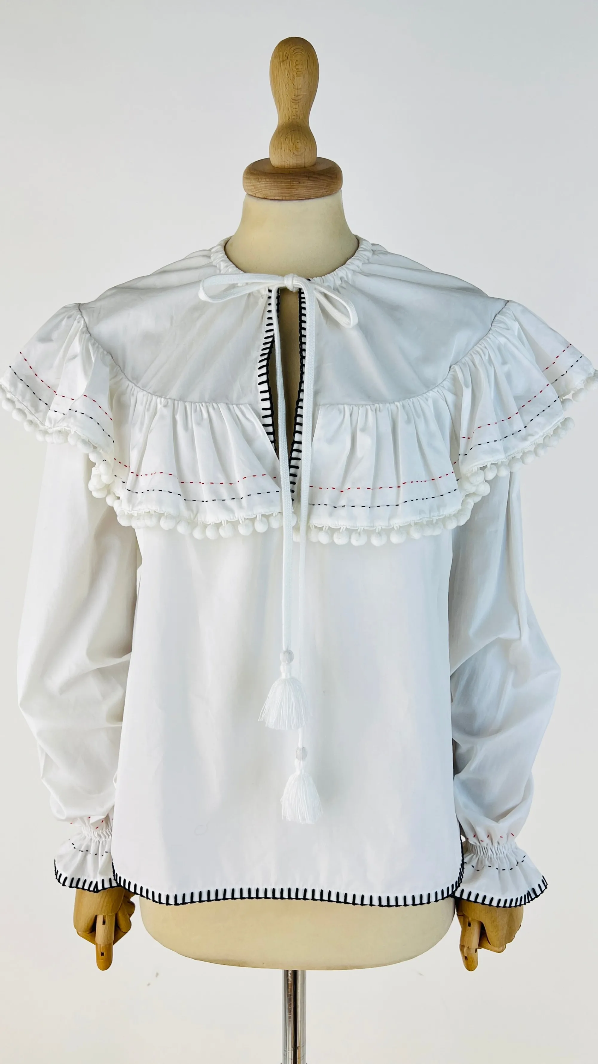 Donna Miu Miu Camicie | Bianco/nero/grigio>Camicia impunture e pompons