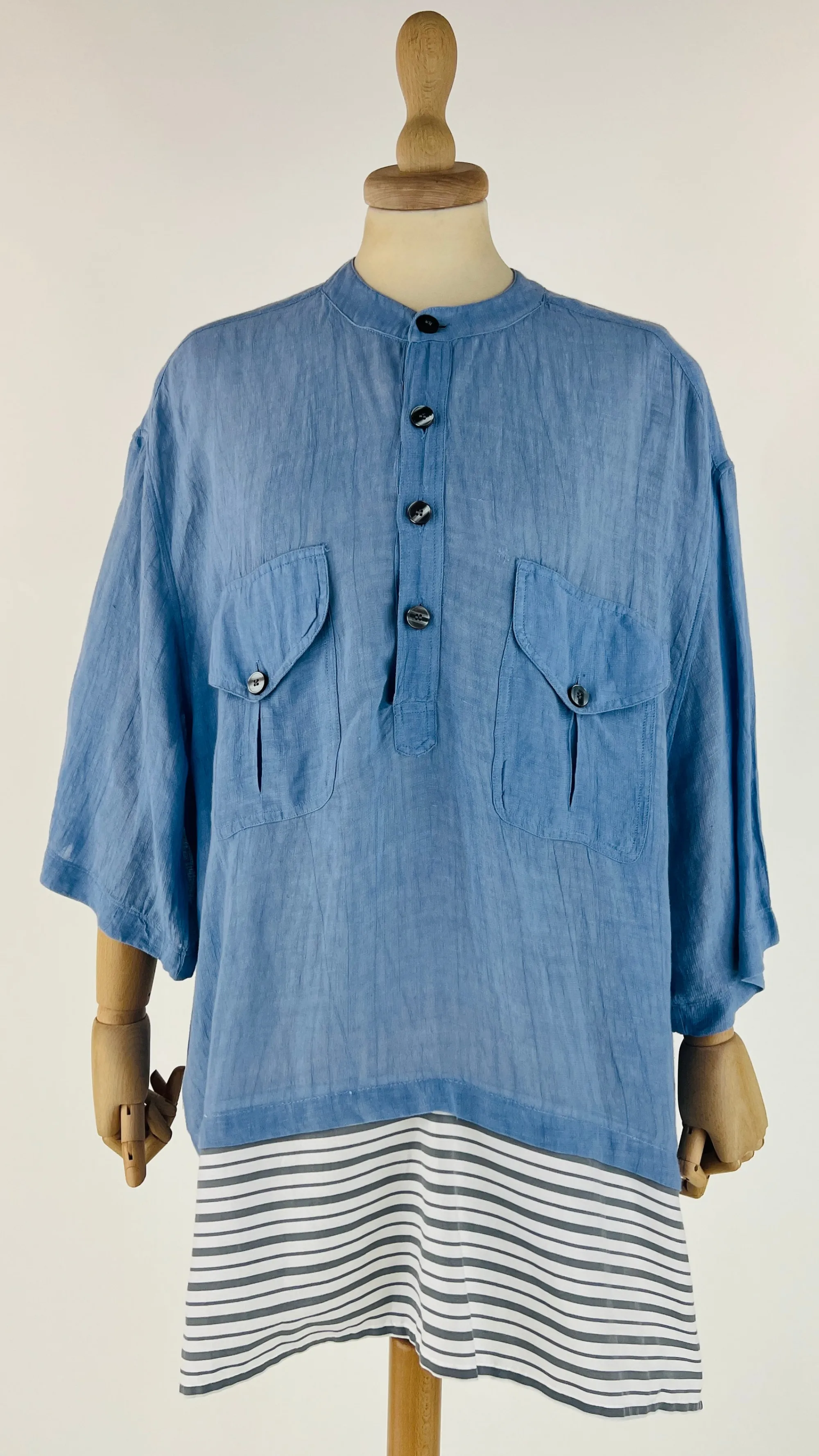 Donna Emporio Armani Camicie | Blu/azzurro/verde>Camicia lunga con bordo a righe