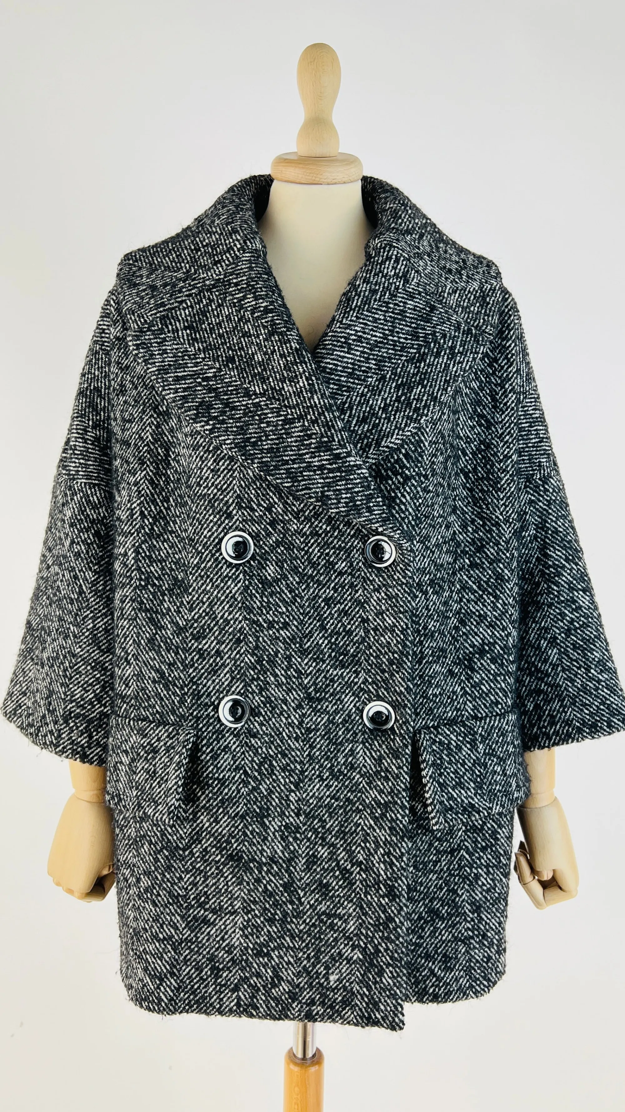 Donna Erika cavallini Cappotti, Trench, Soprabiti | Bianco/nero/grigio>Cappotto doppiopetto spigato