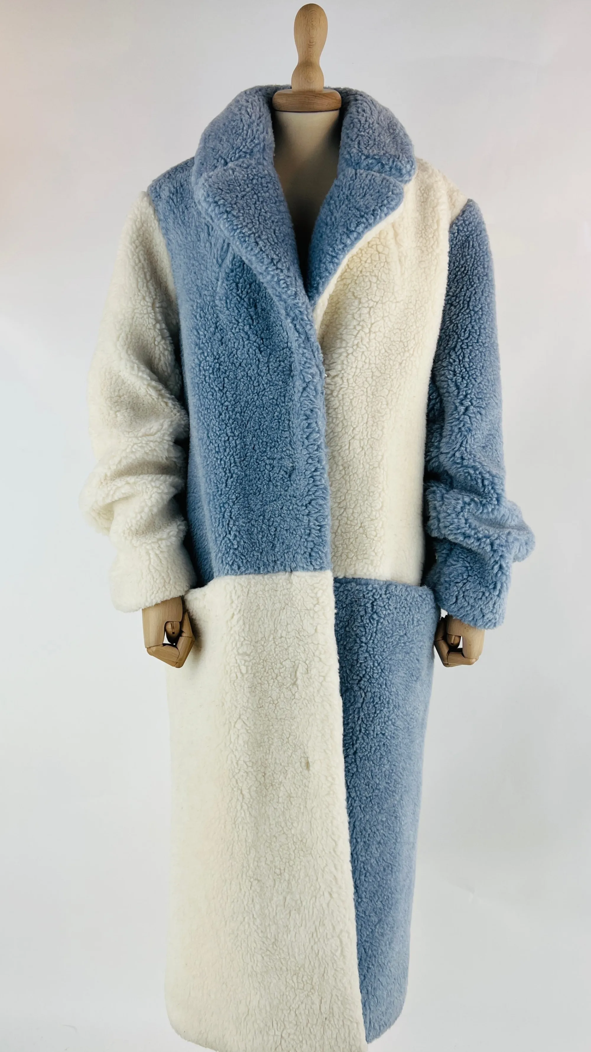 Donna MATU Cappotti, Trench, Soprabiti | Blu/azzurro/verde>Cappotto teddy bicolore