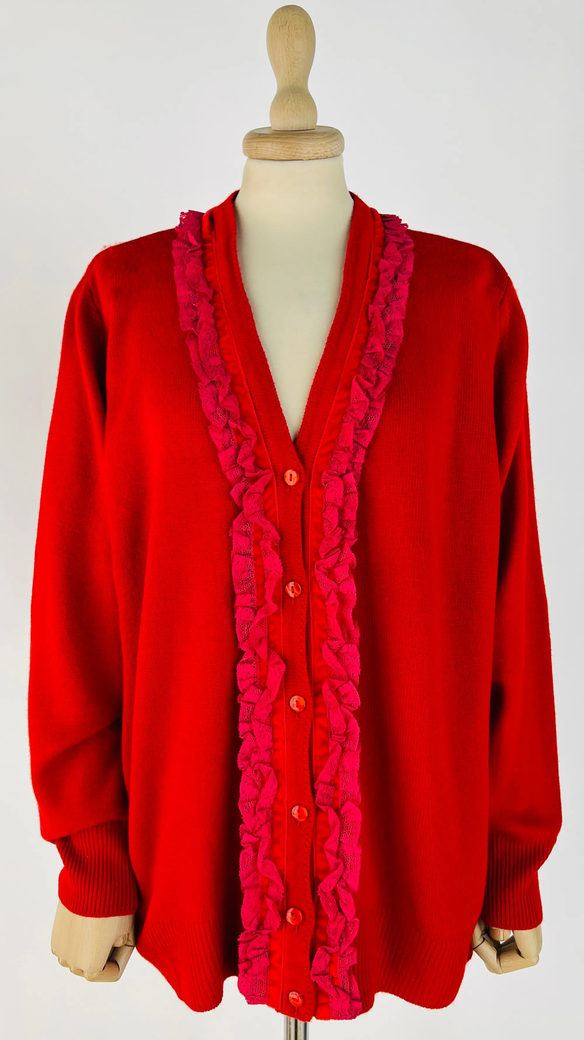 Donna Segreta by Emmanuel Schvili Felpe E Maglieria | Rosso/rosa/viola>Cardigan vintage con pizzo