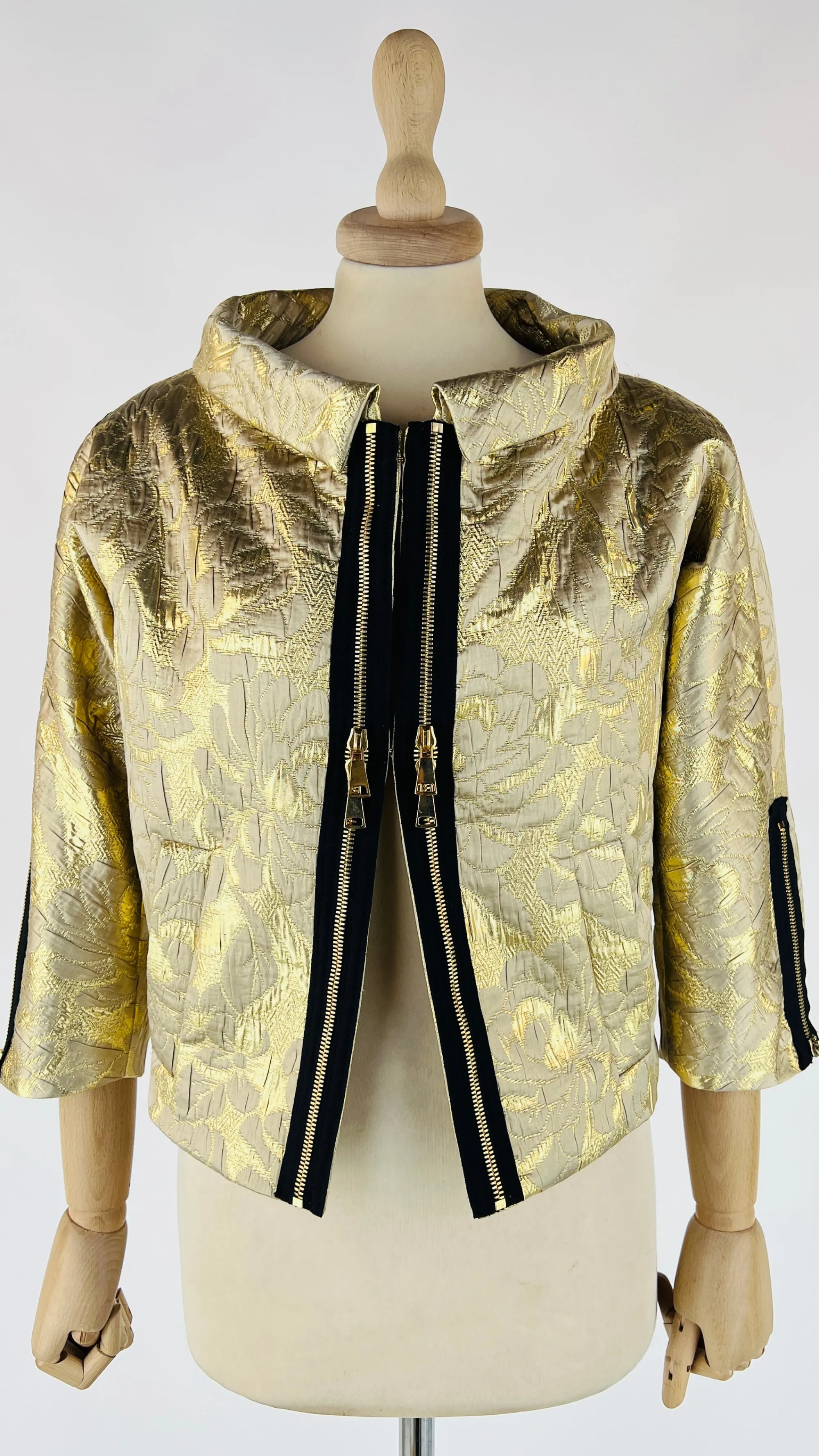 Donna DSQUARED2 Cappotti, Trench, Soprabiti | Giacche&piumini>Giacca in jacquard oro con dettagli zip