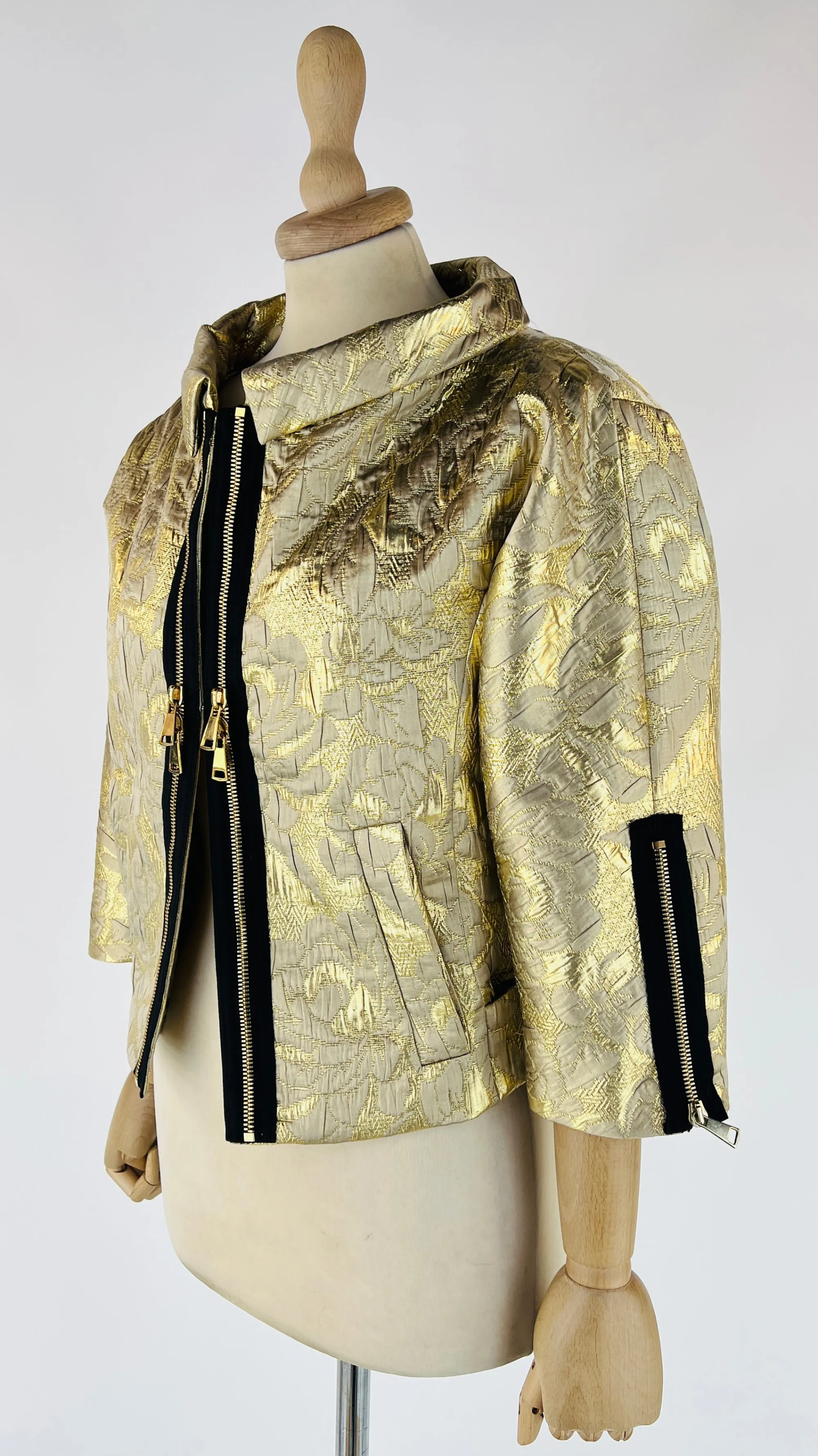 Donna DSQUARED2 Cappotti, Trench, Soprabiti | Giacche&piumini>Giacca in jacquard oro con dettagli zip