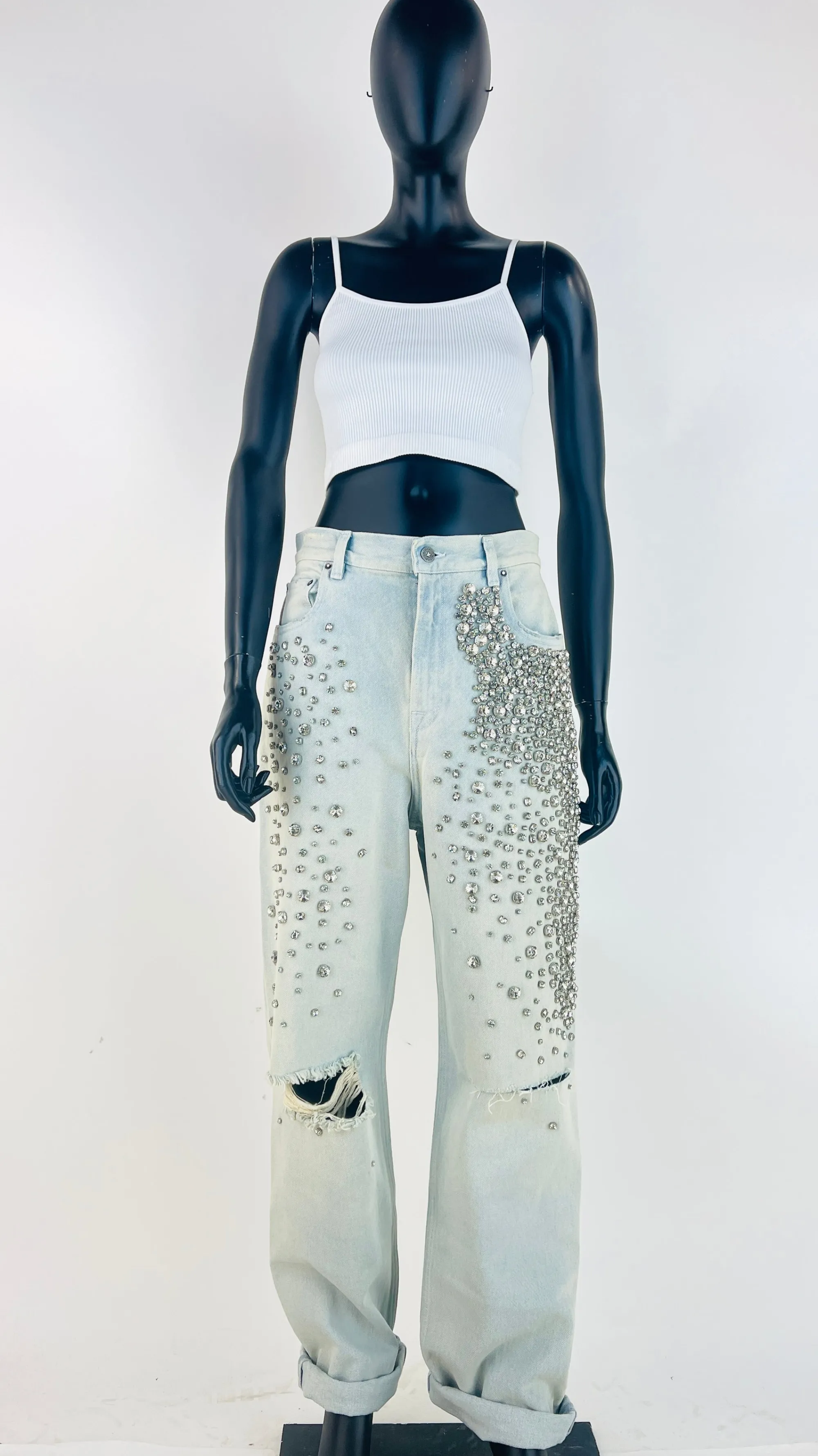 Donna Golden Goose Pantaloni E Shorts | Blu/azzurro/verde>Jeans con cristalli "Kim" con cartellino