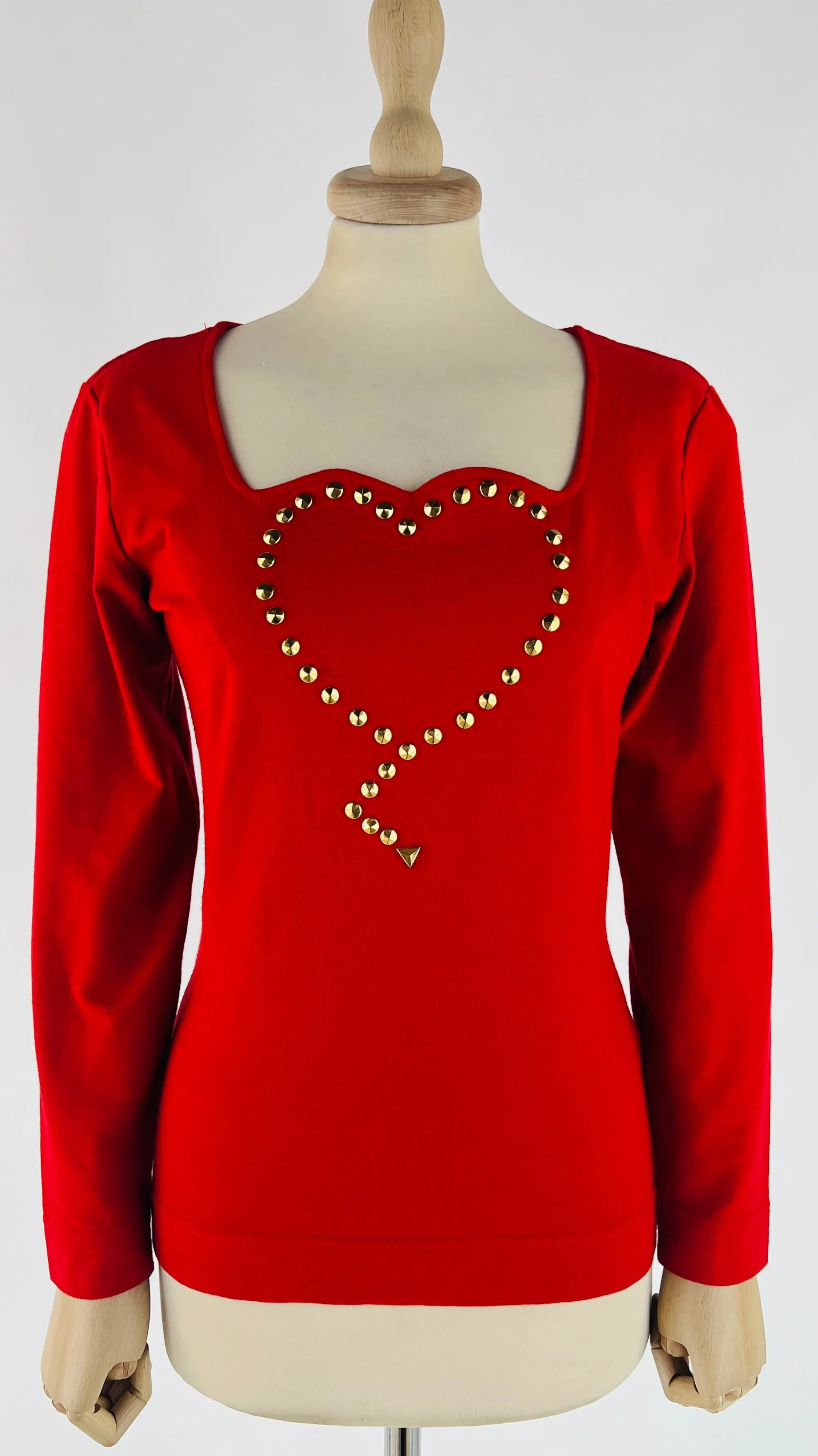 Donna FERRETTI JEANS PHILOSOPHY Longsleeves | Rosso/rosa/viola>Longsleeve a cuore con borchie