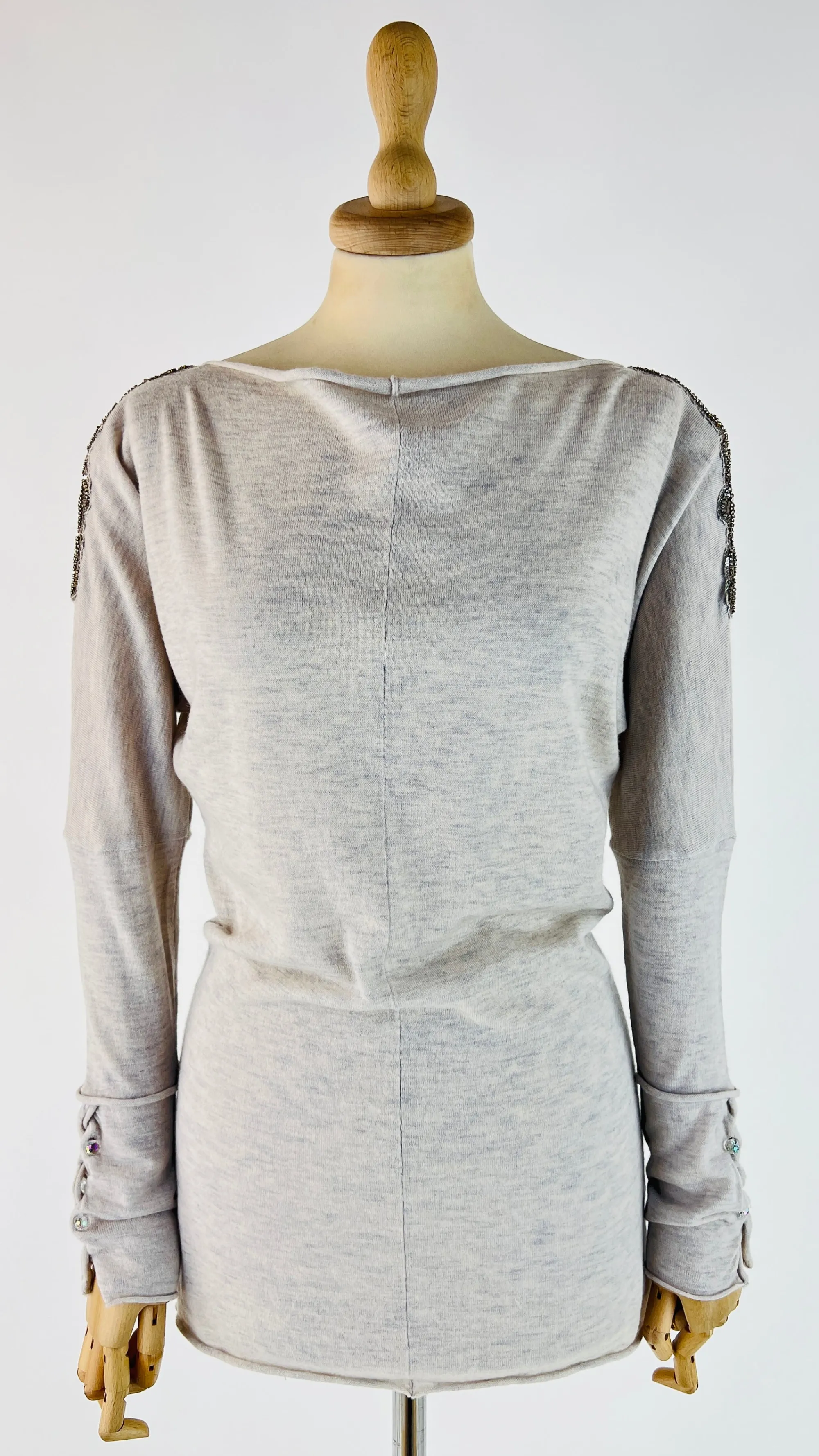 Donna Ambre Babzoe Felpe E Maglieria | Bianco/nero/grigio>Maglia lana cashmere con appliqués