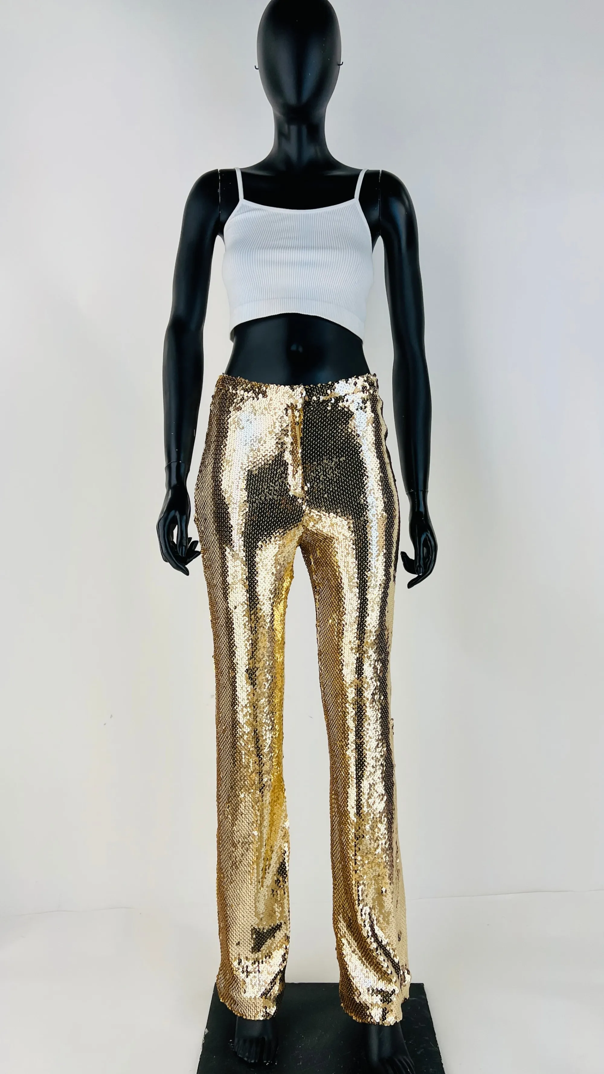 Donna Paco Rabanne Pantaloni E Shorts | Giallo/arancione/marrone/oro>Pantaloni flared paillettes con cartellino