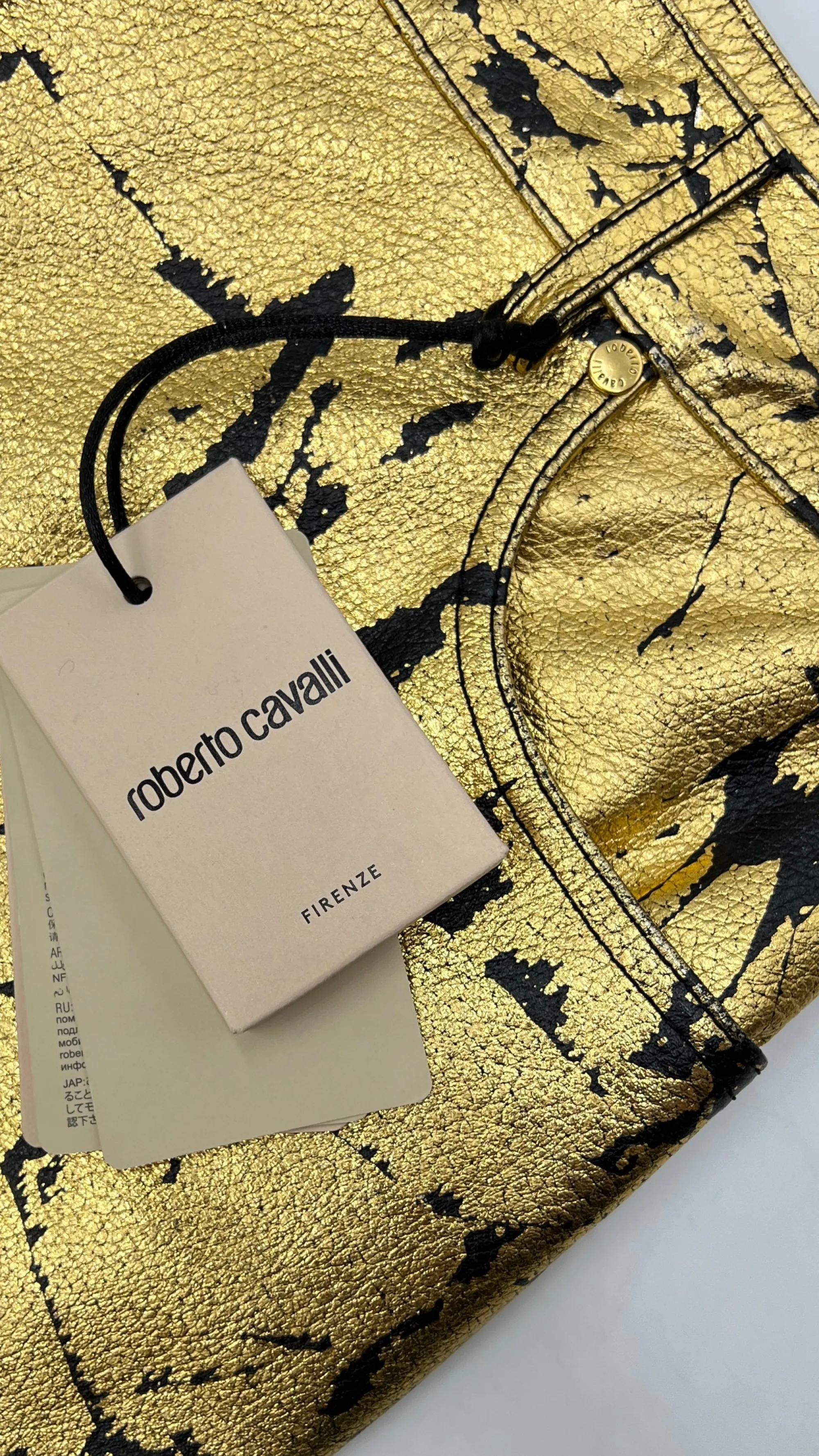 Donna Roberto Cavalli Pantaloni E Shorts | Giallo/arancione/marrone/oro>Pantaloni in pelle dorati con cartellino