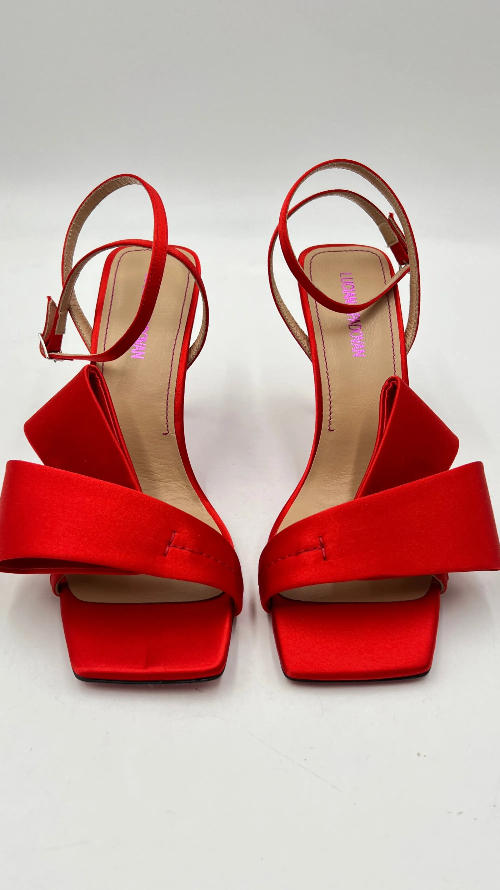 Donna Luciano Padovan Scarpe | Rosso/rosa/viola>Sandali "Nora" in raso con box