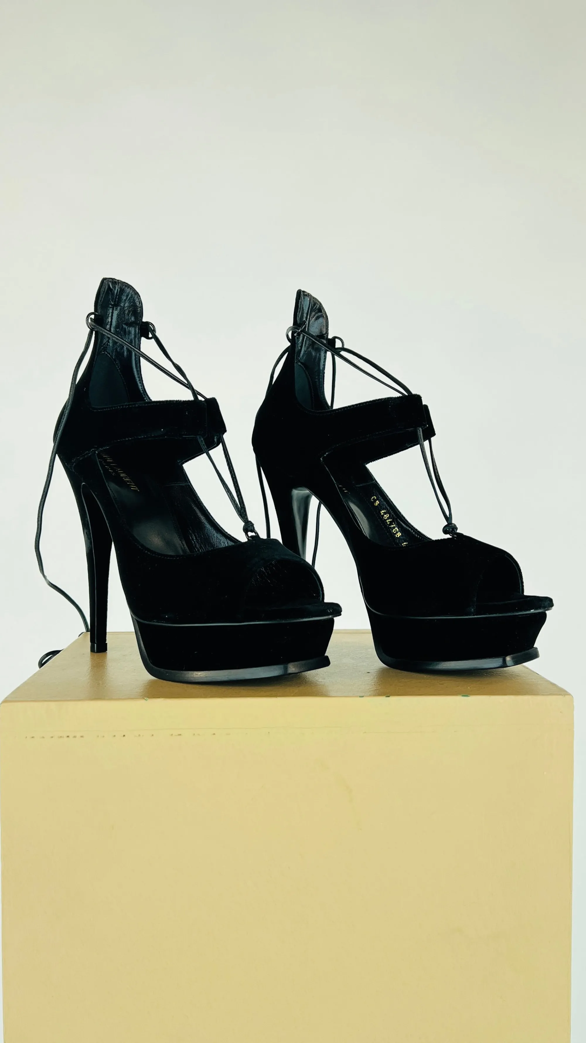 Donna Yves Saint Laurent Scarpe | Bianco/nero/grigio>Sandali platform con lacci