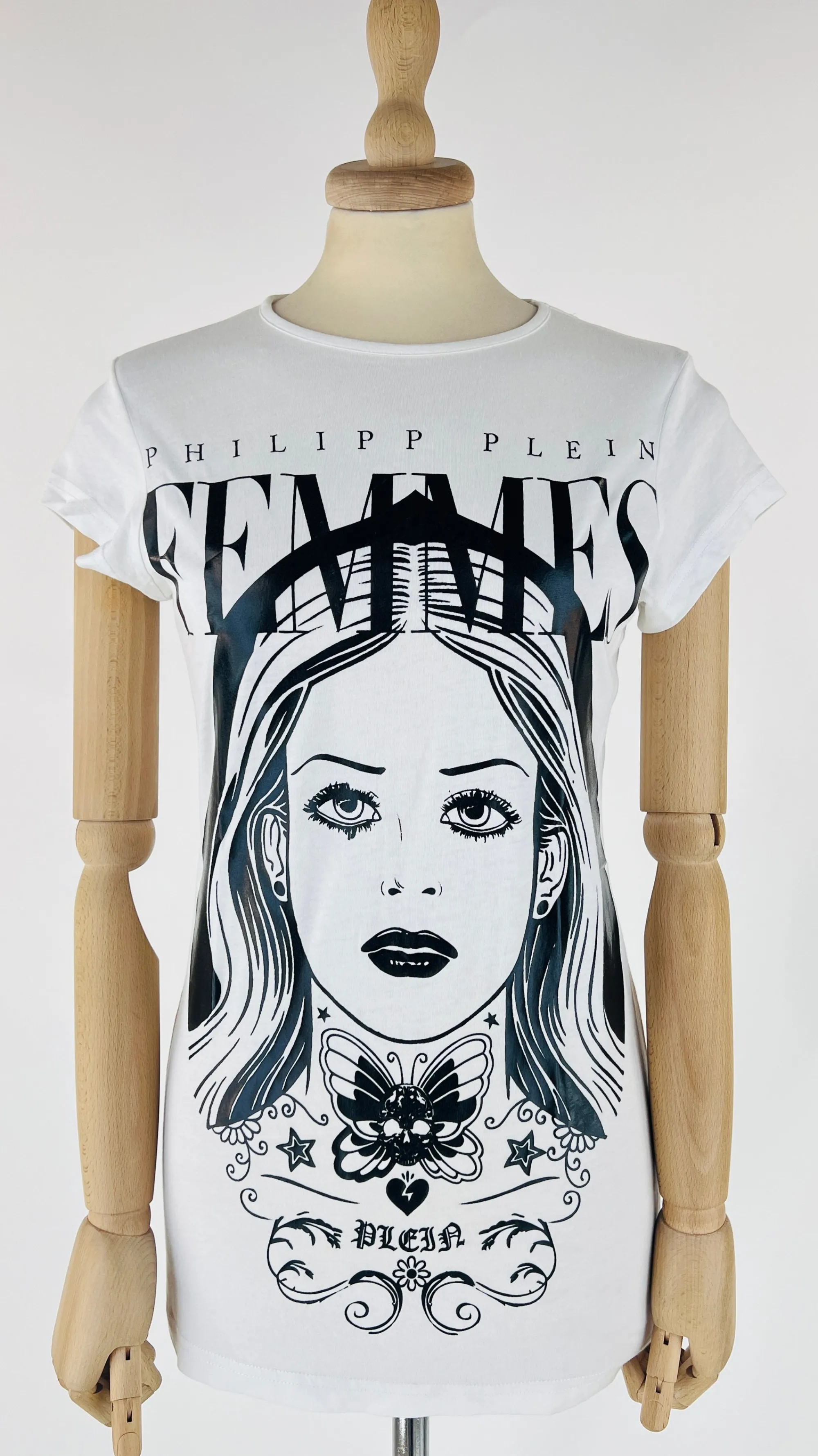 Donna Philipp Plein T-shirts E Bluse | Bianco/nero/grigio>Top con illustrazione