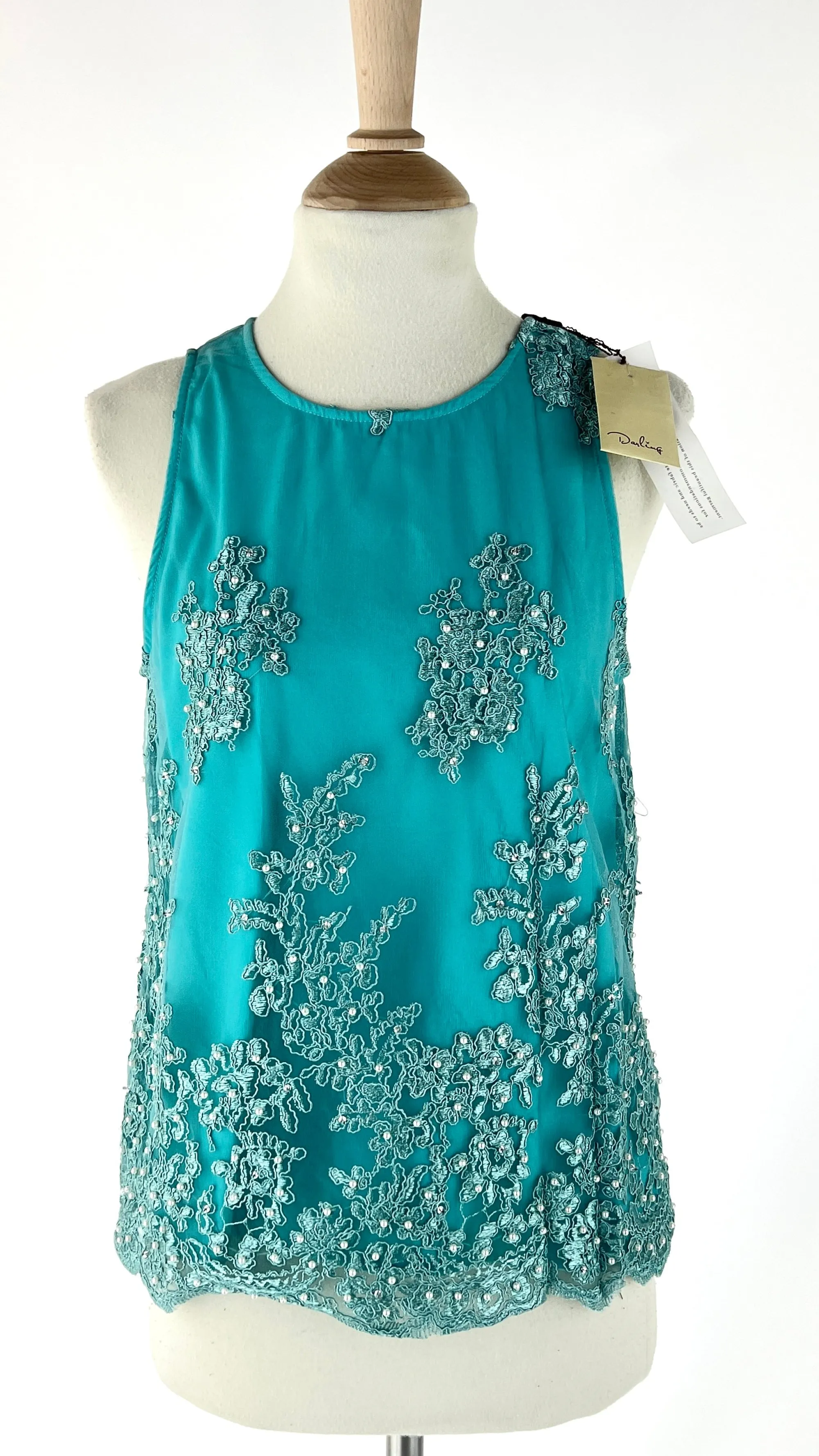 Donna darling Tops E Smanicati | Blu/azzurro/verde>Top ricamato con cartellino