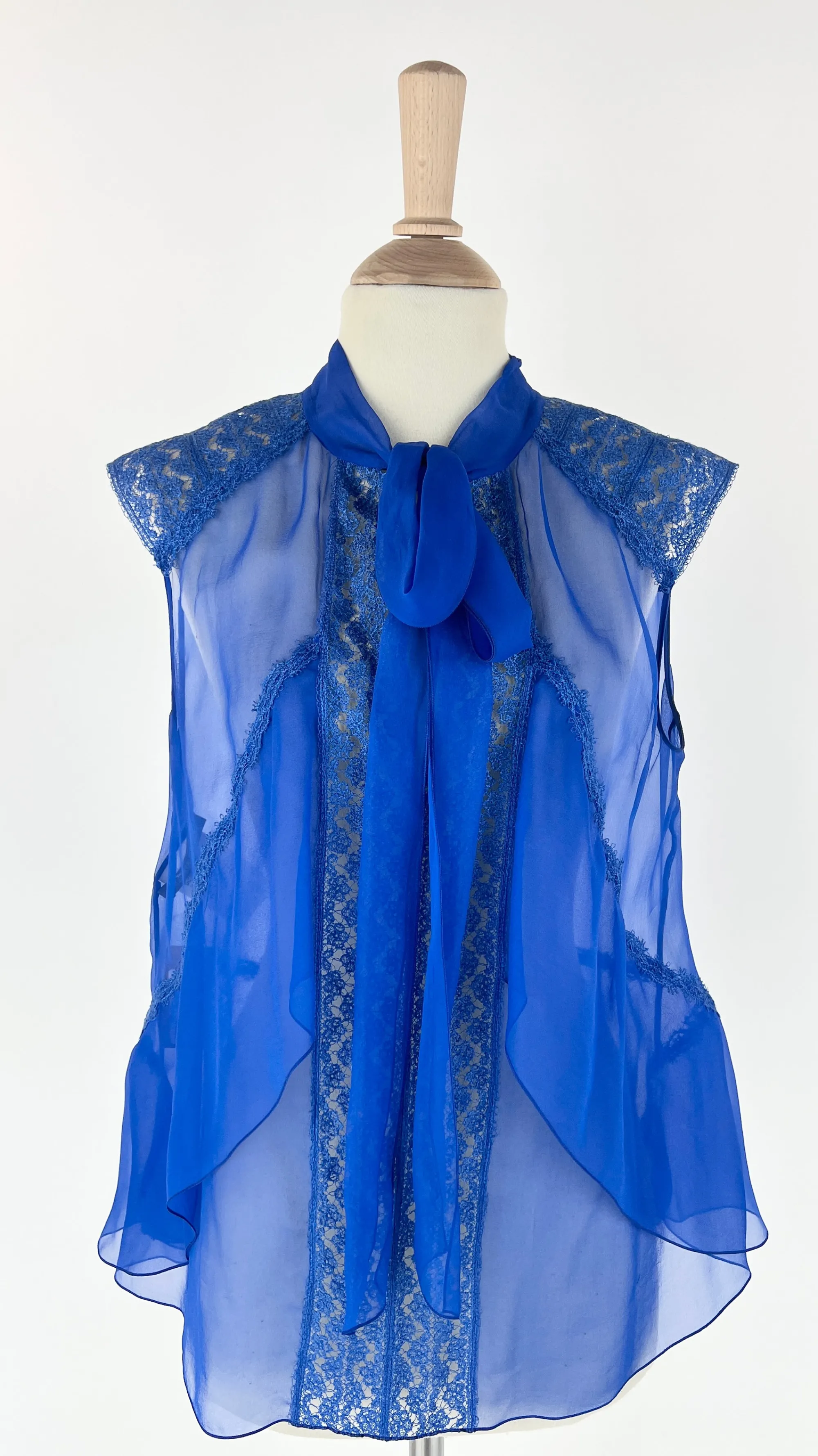 Donna ALBERTA FERRETTI Tops E Smanicati | Blu/azzurro/verde>Top semi trasparente in seta con pizzo