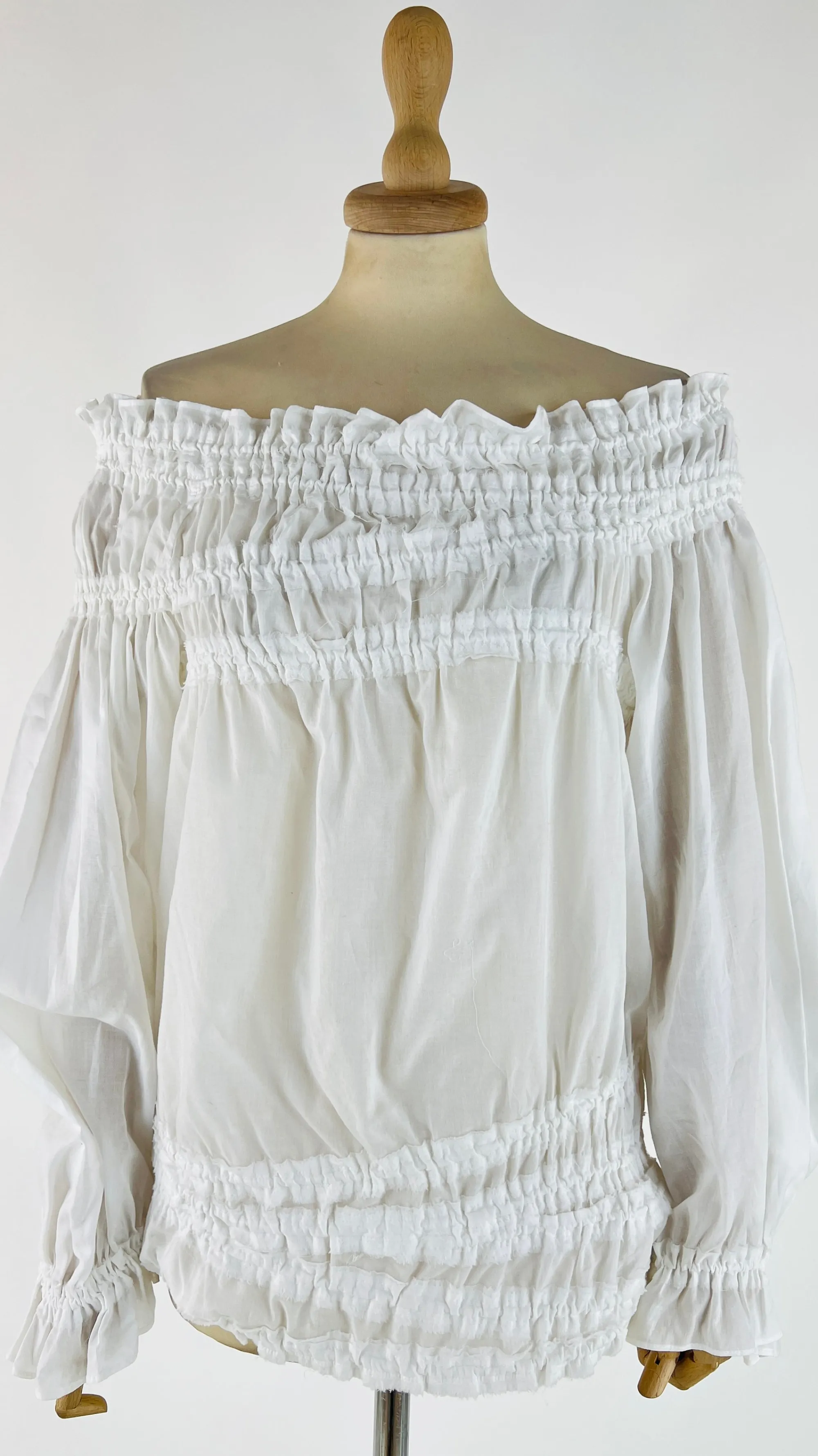 Donna Yves Saint Laurent Longsleeves | Bianco/nero/grigio>Top vintage off-shoulder con arricciature