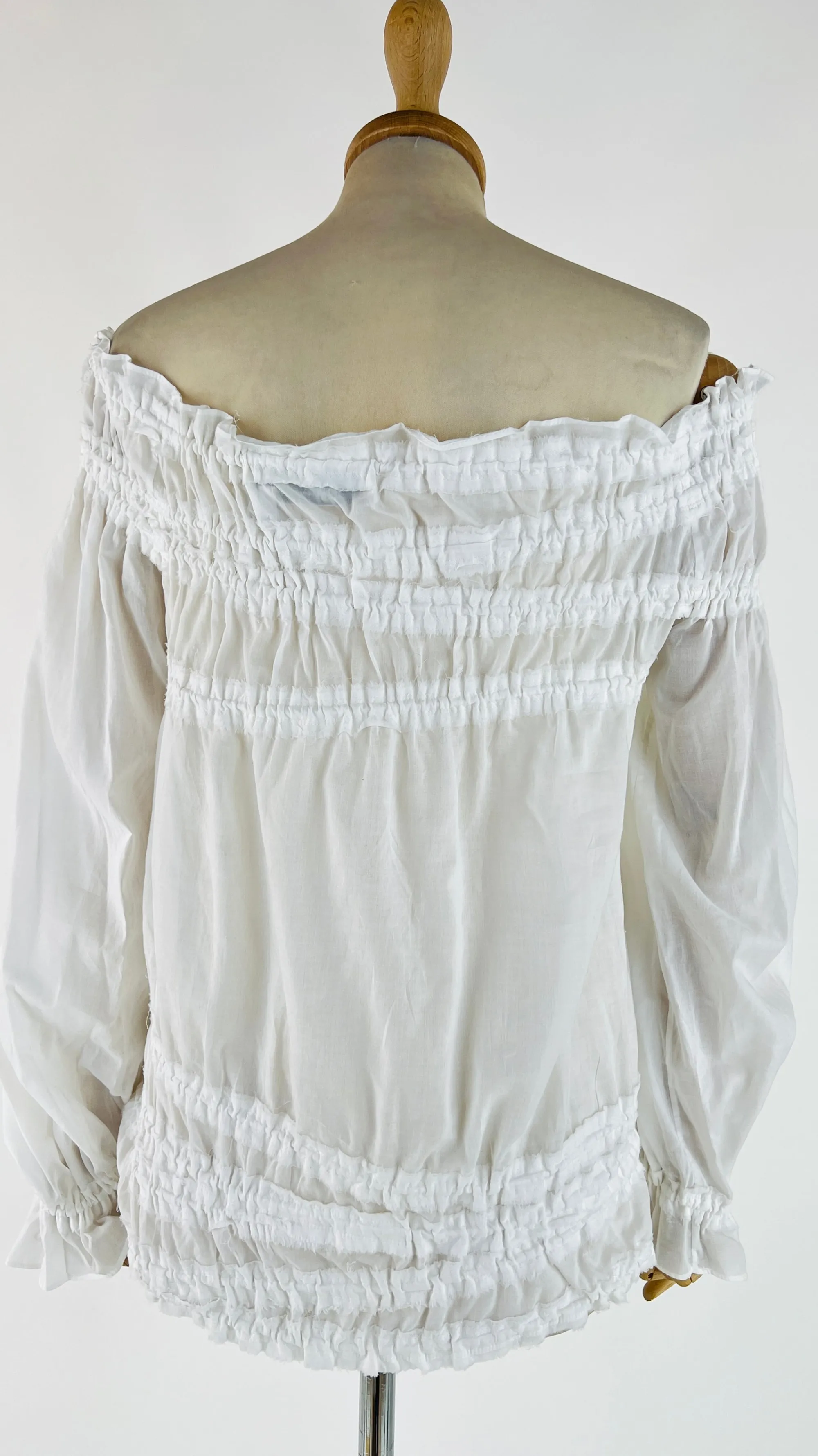Donna Yves Saint Laurent Longsleeves | Bianco/nero/grigio>Top vintage off-shoulder con arricciature
