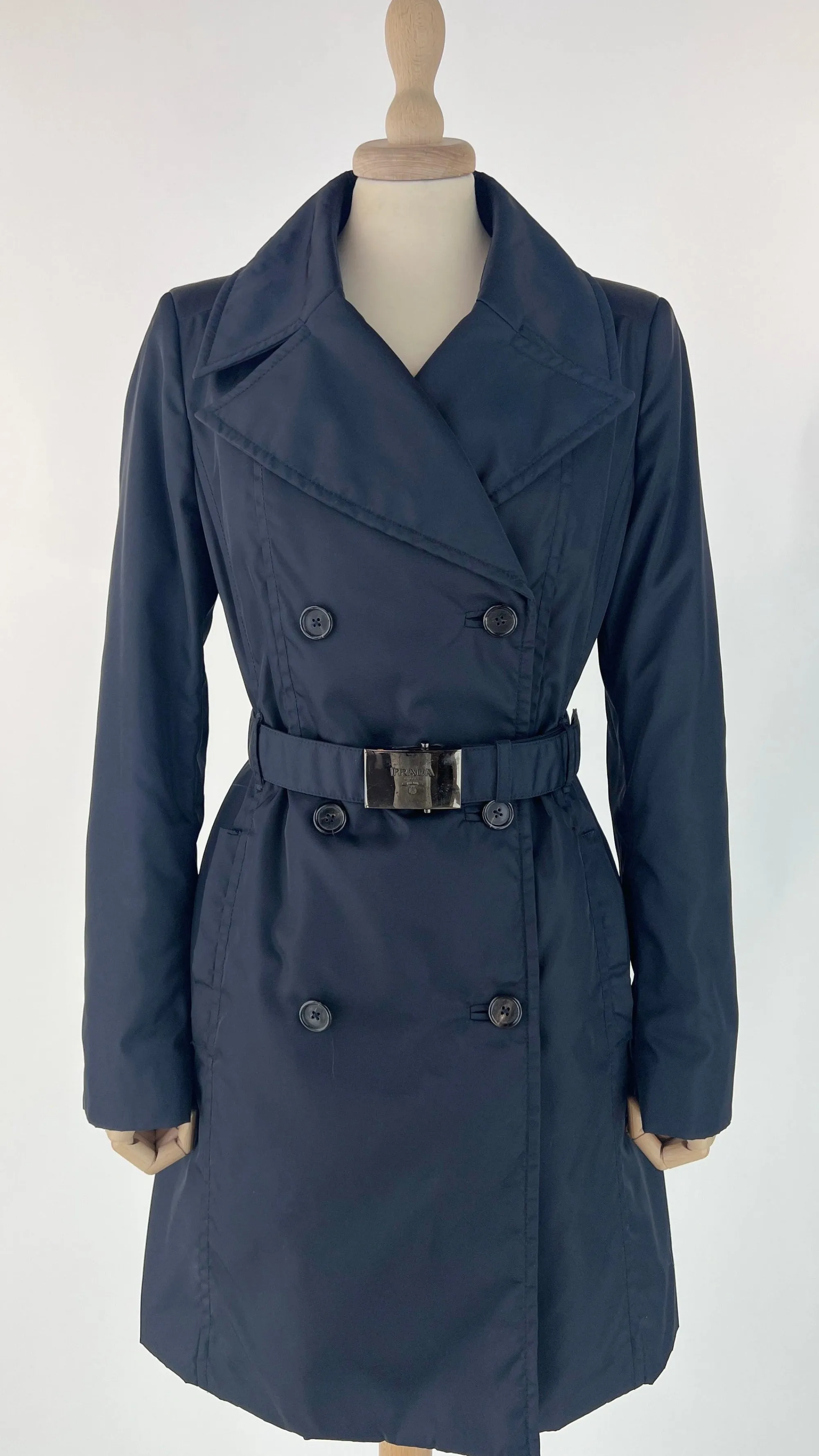 Donna PRADA Cappotti, Trench, Soprabiti | Blu/azzurro/verde>Trench doppiopetto con cintura